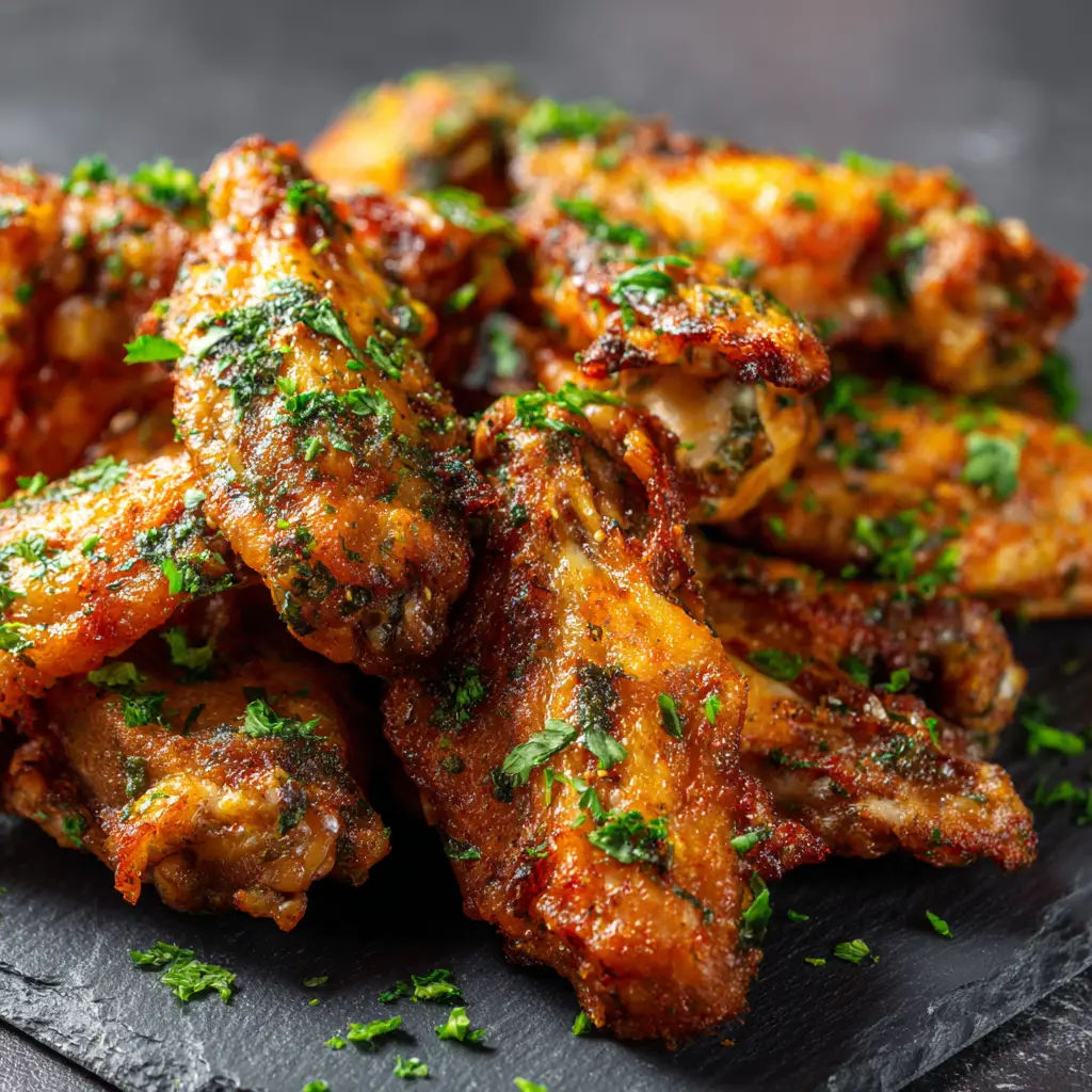 Air Fryer Chicken Wings: The Ultimate Crispy Recipe 2 A close-up shot of golden-brown air fryer chicken wings, showcasing their incredibly crispy texture before being sauced.