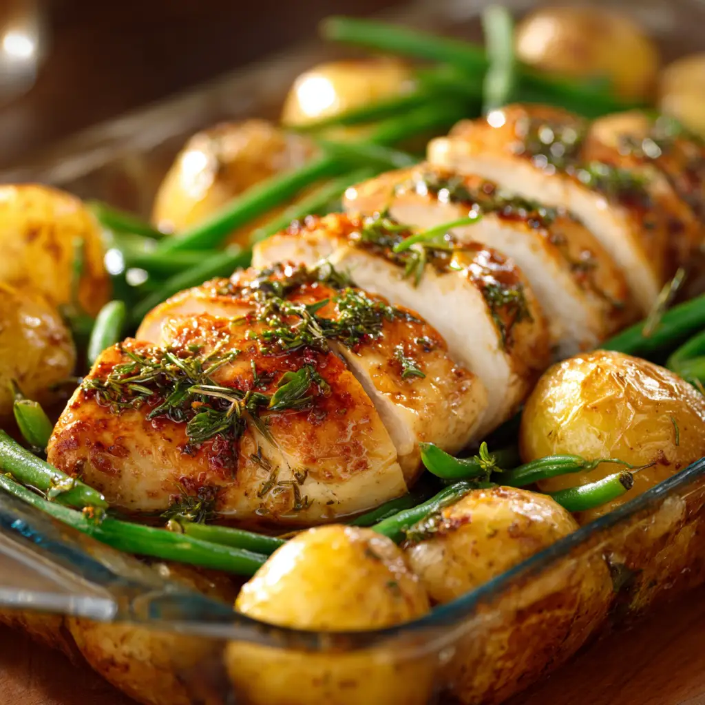 Herb-Baked Chicken: The Ultimate Guide to Juicy, Flavorful Results 1 A full baking dish of crispy-skinned herb-baked chicken thighs ready to be served. This showcases the final result of the easy baked chicken recipe.