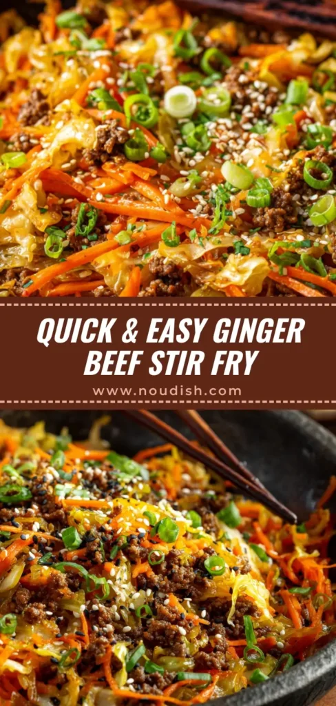 Ground Beef and Cabbage Stir Fry: A 20-Minute Weeknight Wonder 3 A close-up shot of a delicious Ground Beef and Cabbage Stir Fry in a white bowl, garnished with fresh green onions and sesame seeds.