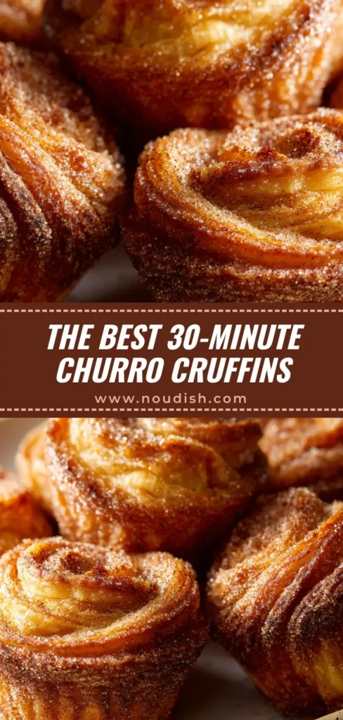 Churro Cruffins: The Ultimate Guide to Crispy, Fluffy Perfection 3 A stack of perfectly golden Churro Cruffins coated in cinnamon sugar, with one cut open to show the flaky layers and dulce de leche filling.