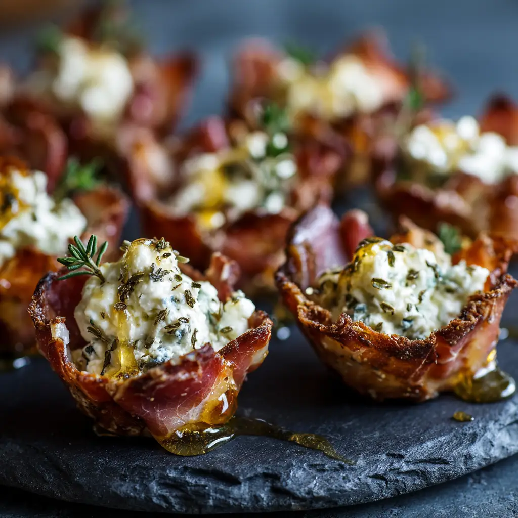 A platter of crispy prosciutto appetizers, showcasing how to serve the baked prosciutto bites for a party or gathering.