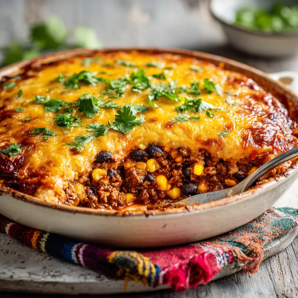 The ingredients for the Mexican ground beef casserole arranged before cooking, including ground beef, corn, beans, and tortillas.
