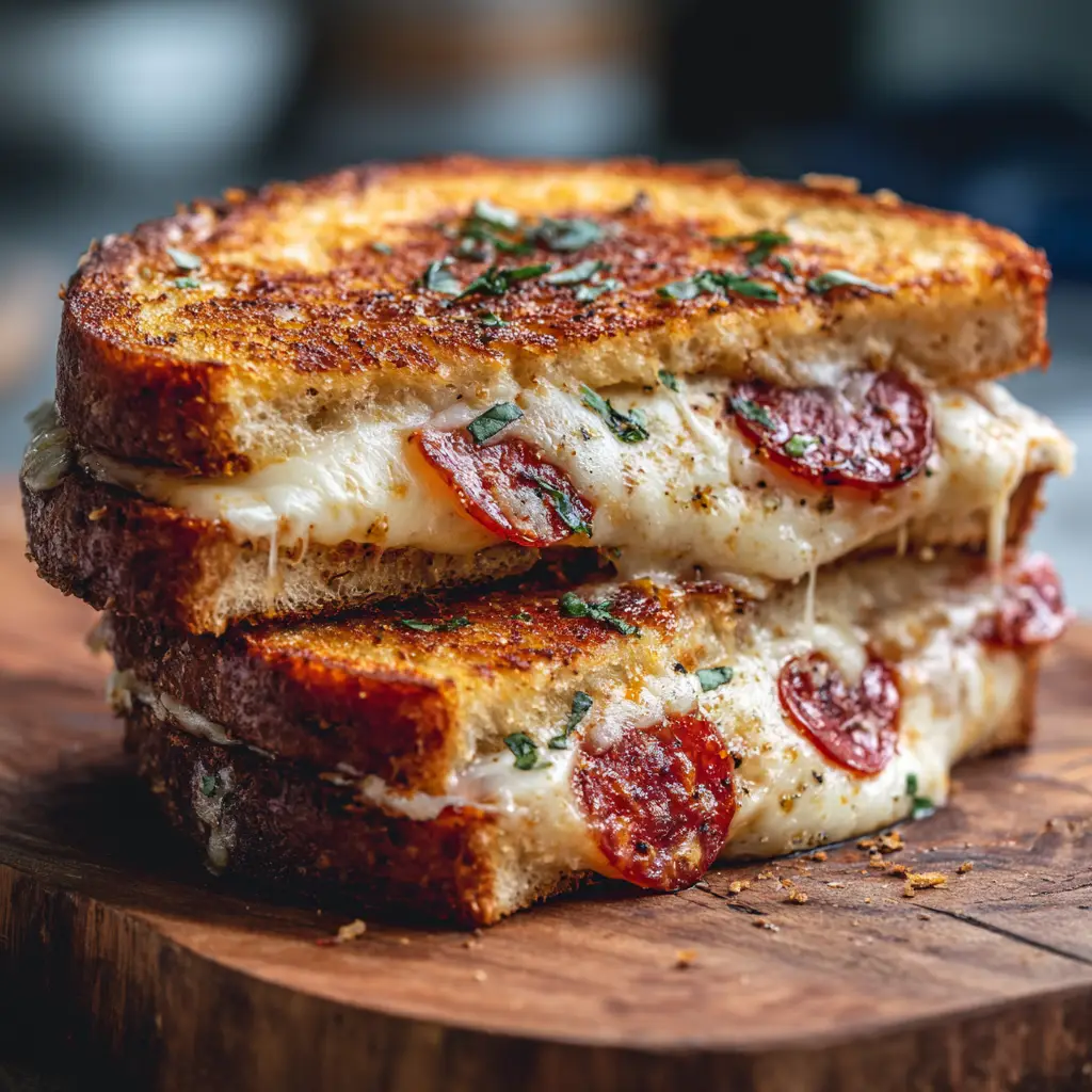 Pizza Grilled Cheese: The Ultimate 15-Minute Recipe 2 A golden-brown pizza grilled cheese sandwich resting on a plate, ready to be eaten.