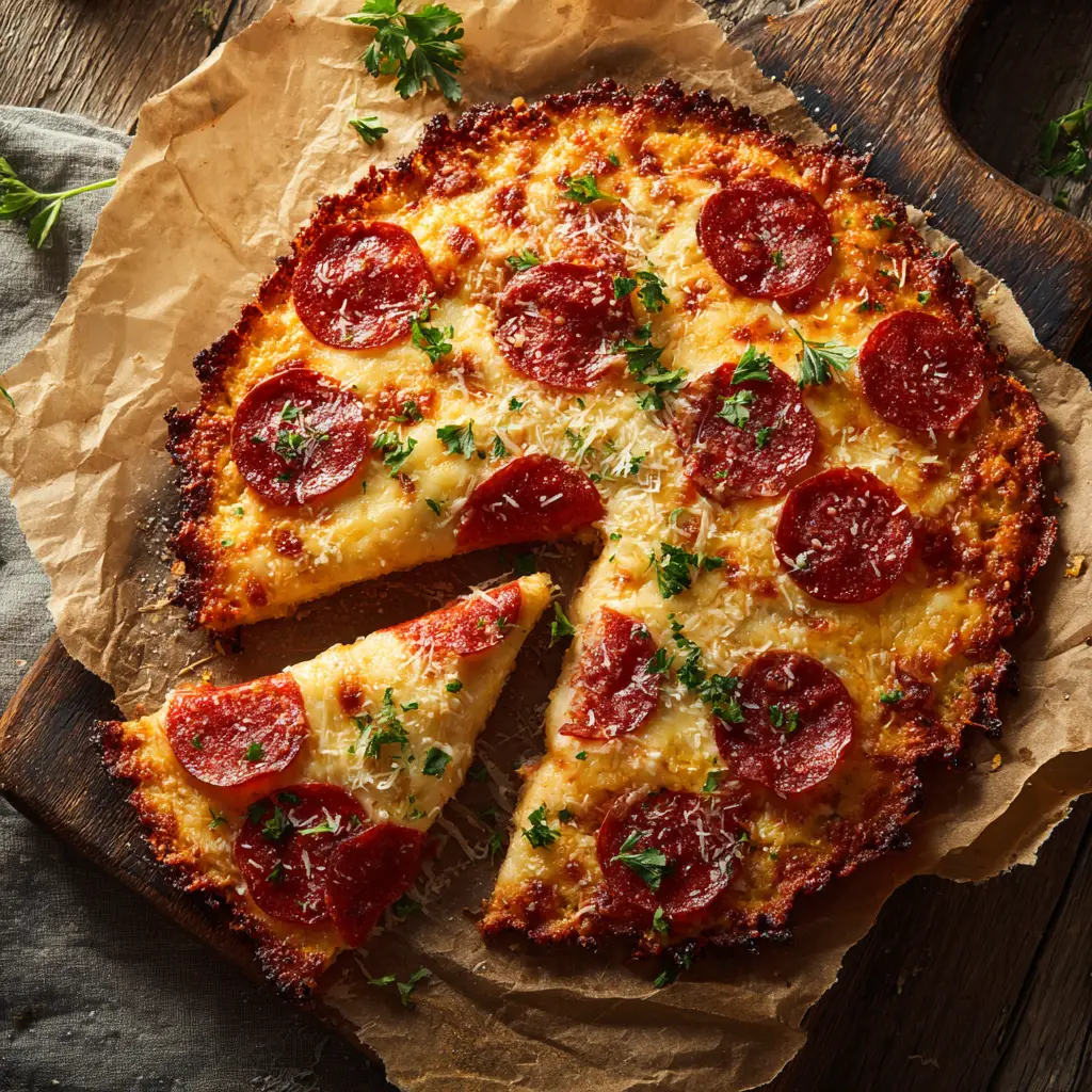 Close-up macro shot emphasizing the hearty, bubbly texture of the melted mozzarella on the Air Fryer Cottage Cheese Pizza Crust.