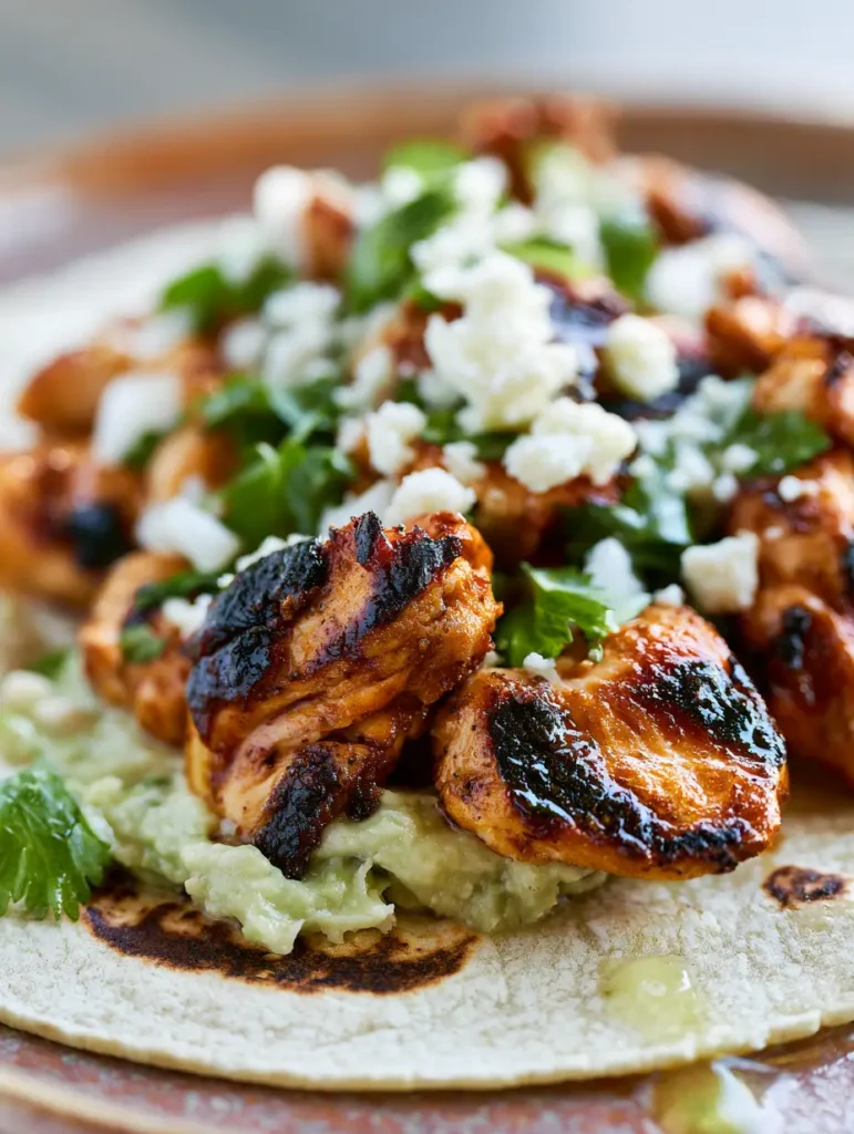 Authentic Chicken Street Tacos on a rustic plate with visible corn tortilla brown spots and lime juice drip.