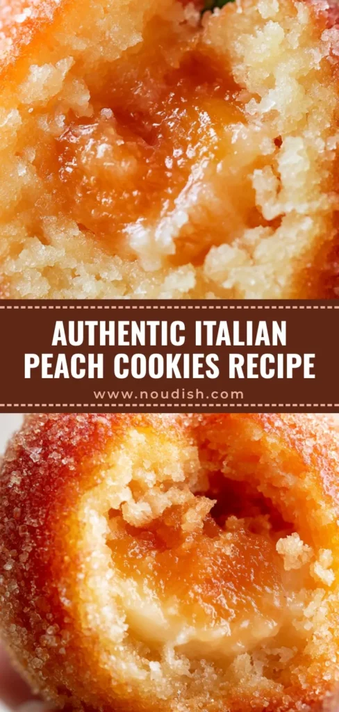 A close-up shot of several Italian Peach Cookies showing the granular sugar coating and pink-orange ombre colors with fresh green leaves.