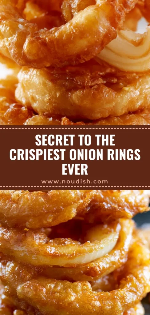 A towering stack of Crispy Homemade Onion Rings with a blistered golden batter and visible salt crystals, shot in bright natural light.