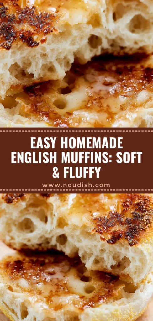 A stack of freshly toasted English muffins showing deep nooks and crannies with melted butter. (Homemade English Muffin Recipe)