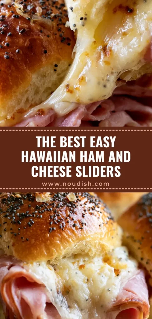Hawaiian Ham and Cheese Sliders with an Epic Swiss Cheese Pull 3 Extreme macro close-up of Hawaiian Ham and Cheese Sliders with a stretchy Swiss cheese pull and poppy seed butter glaze.