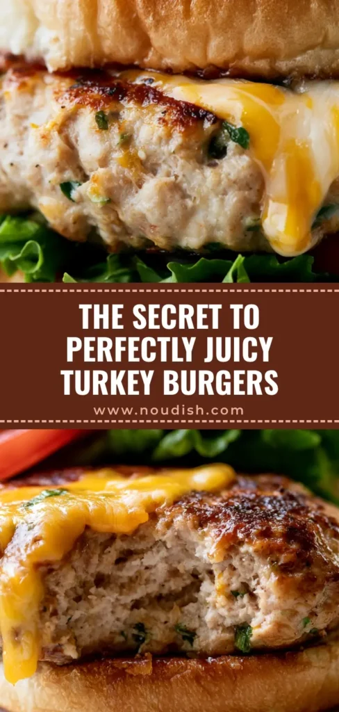 A thick, Juicy Ground Turkey Burger on a brioche bun with bubbling cheddar cheese and fresh green lettuce.