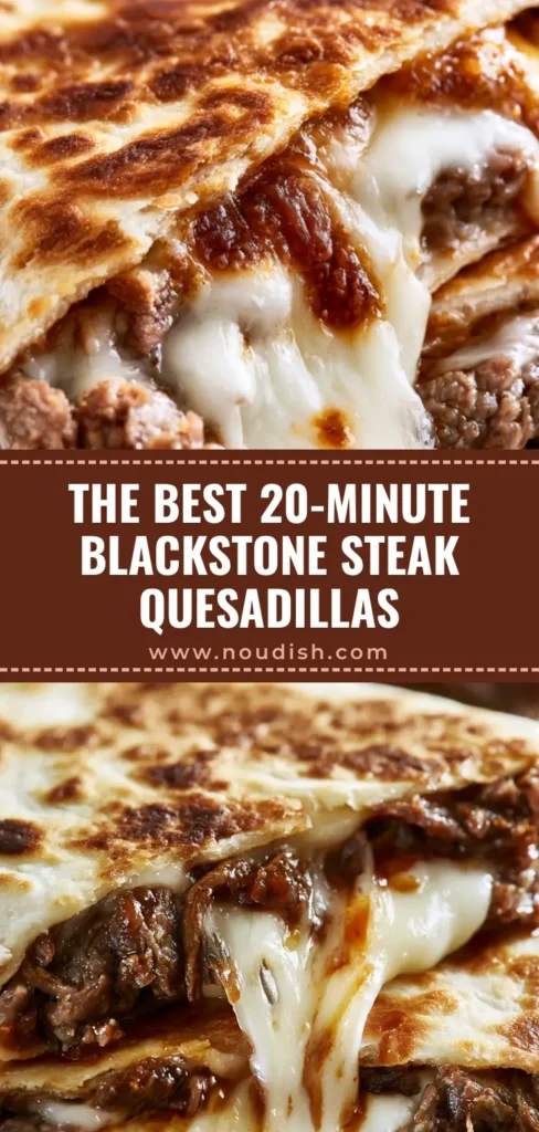 A stack of crispy Blackstone Steak Quesadillas showing an epic cheese pull and toasted golden spots.