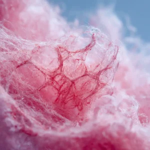 Extreme macro close-up of delicate translucent sugar strands of Homemade Cotton Candy Without a Machine.