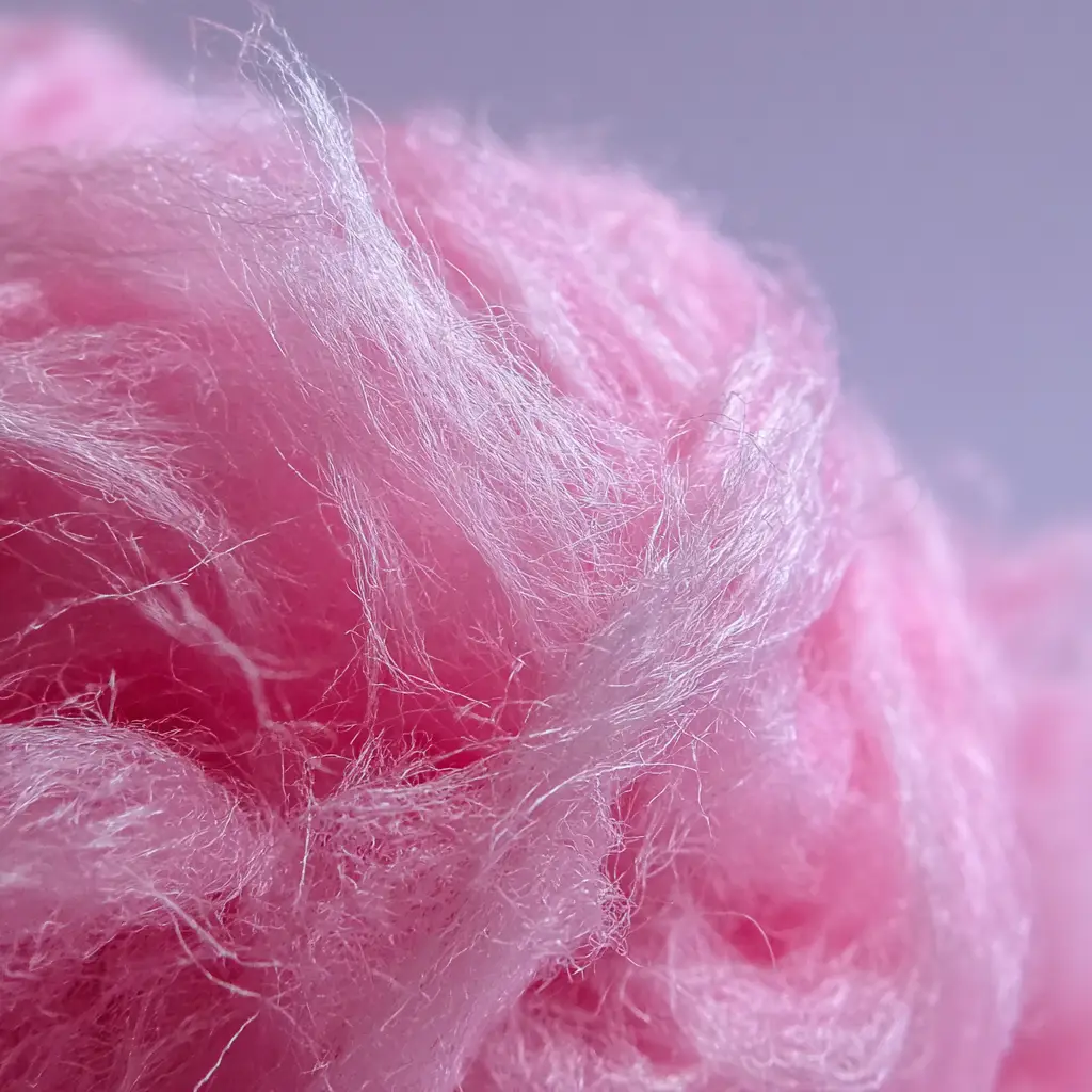 Wispy, web-like texture of pink spun sugar with bright pastel colors and airy fibers.