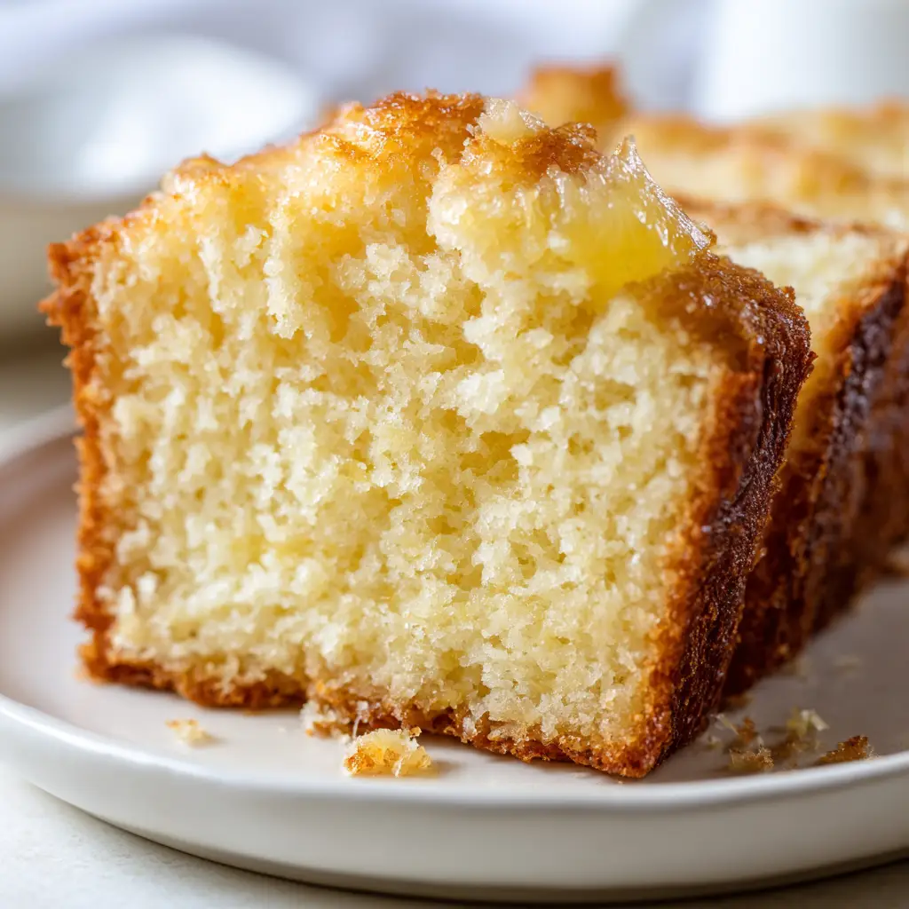Extreme macro close up of Pineapple Bread showing the porous, tender crumb and golden pineapple bits.