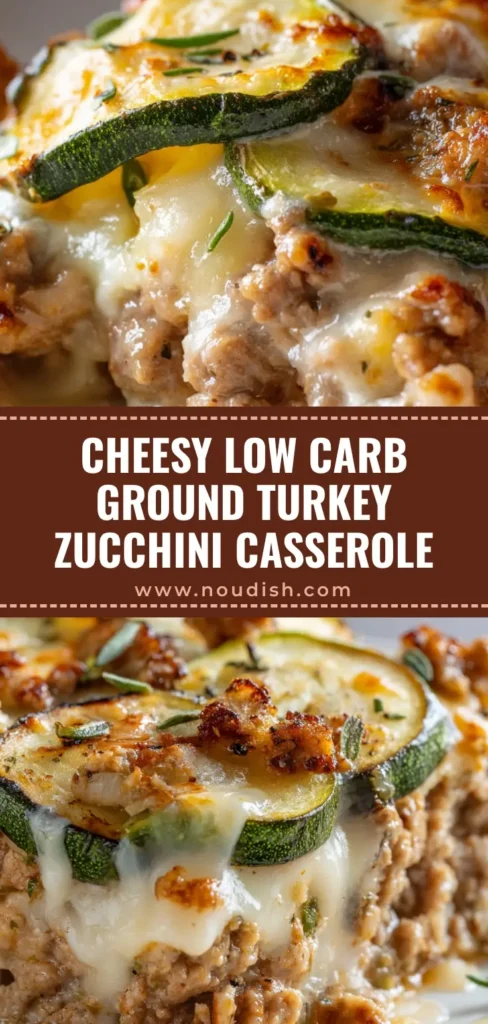 Ground Turkey Zucchini Casserole: The Ultimate Low-Carb Comfort Food 4 A mouth-watering scoop of Ground Turkey Zucchini Casserole showing a cheese pull, blistered cheese, and translucent zucchini rounds on a white plate.