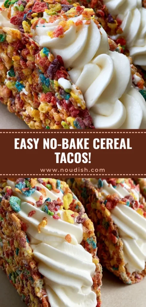 Fruity Pebbles Cheesecake Tacos: The Ultimate No-Bake Viral Dessert 4 Three Fruity Pebbles Cheesecake Tacos in a row with rainbow cereal shells and bright white whipped filling.