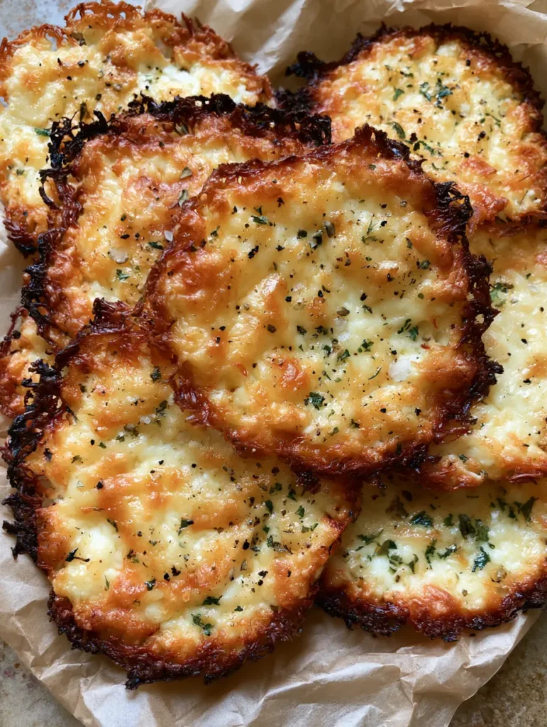 Crispy Cottage Cheese Chips: The Ultimate High-Protein Snack 1 Top-down view of toasted Crispy Cottage Cheese Chips showing dark golden edges and herb flakes.