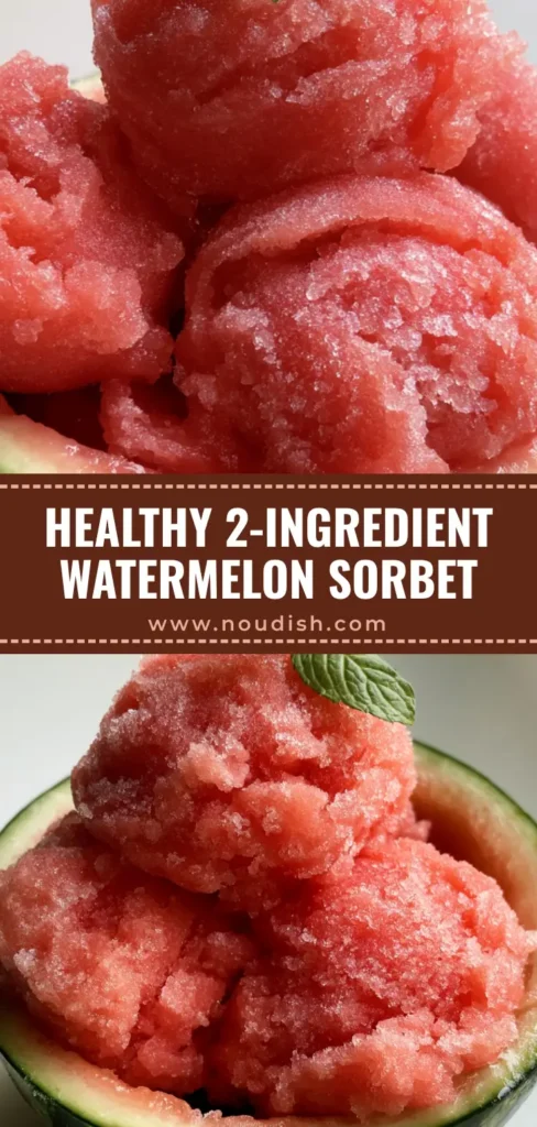 Watermelon Sorbet Recipe: The Ultimate 3-Ingredient Summer Refreshment 4 Three large rounded scoops of vibrant pink watermelon sorbet with an icy texture served in a watermelon rind bowl with mint. (Watermelon Sorbet Recipe)