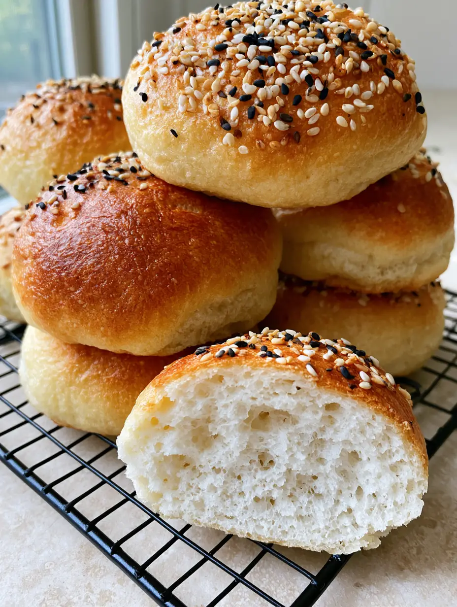 Keto Burger Buns: The Ultimate Fluffy Low-Carb Recipe 4 Close-up of fresh Keto Burger Buns with a glossy crust and sesame seed topping.