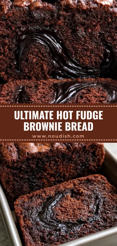 Hot Fudge Brownie Bread: The Ultimate Gooey Chocolate Loaf 4 A close up slice of Hot Fudge Brownie Bread showing dense dark chocolate crumb and glossy black fudge ribbons.