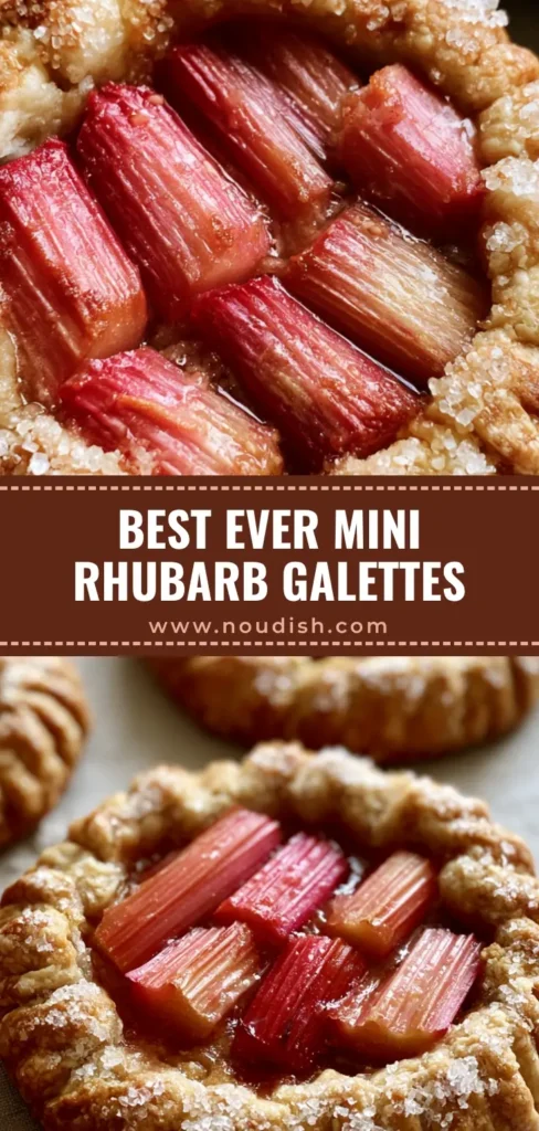 rhubarb galettes: The Ultimate Rustic Mini Fruit Tart Recipe 4 A vertical photo of mini rhubarb galettes with vibrant red stalks and sparkling sugar on a rustic golden crust. (rhubarb galettes)