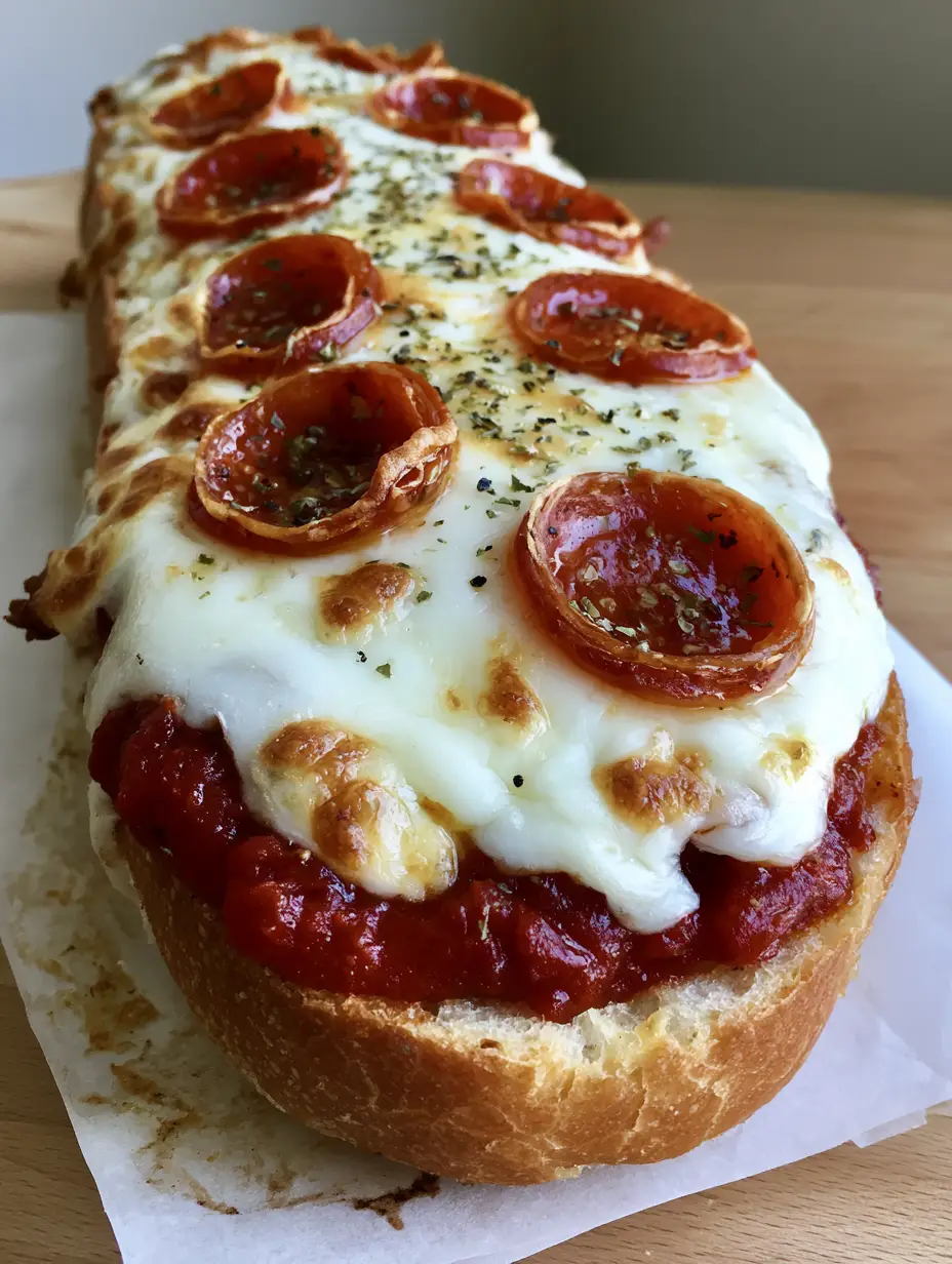 French Bread Pizza Recipe: The Ultimate Crispy, Cheesy Guide 4 Slices of French Bread Pizza Recipe on white parchment paper showing the crusty baguette and vibrant red sauce.