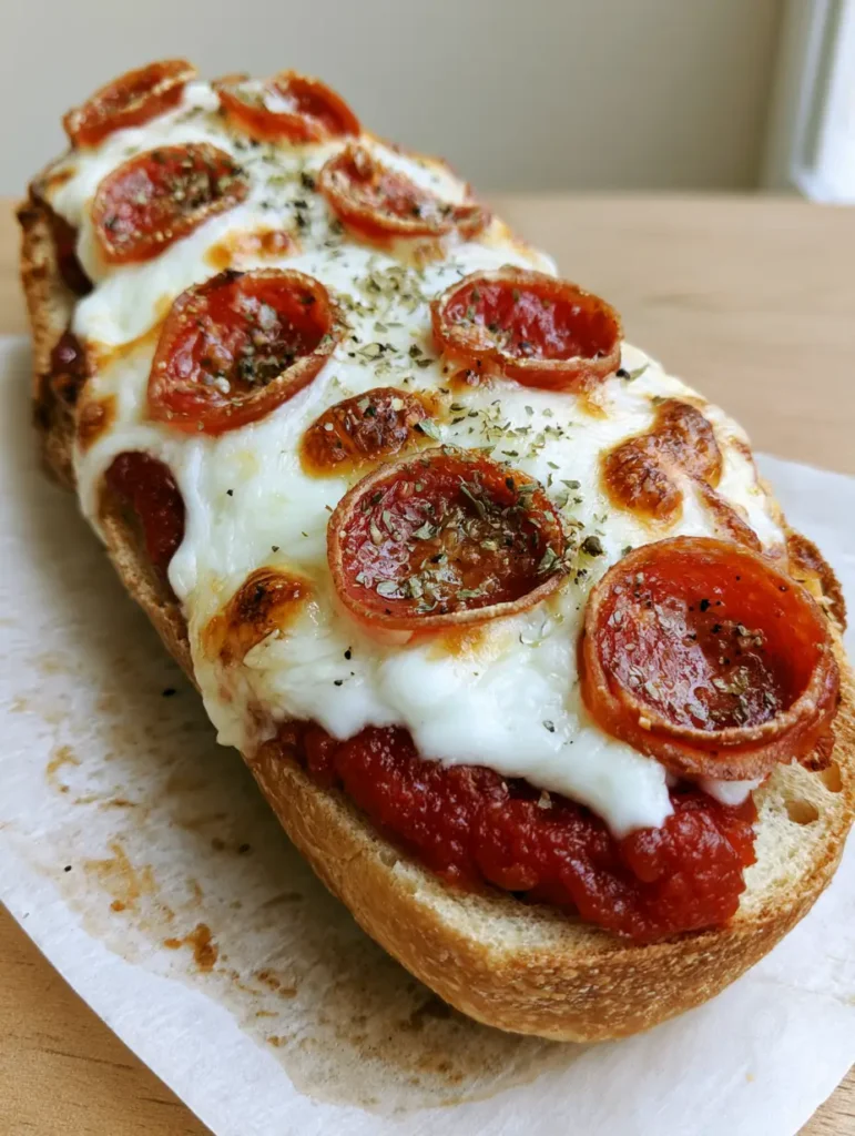 French Bread Pizza Recipe: The Ultimate Crispy, Cheesy Guide 1 Close up of curled pepperoni and melted cheese on a French Bread Pizza Recipe.