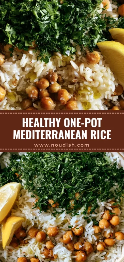 Mediterranean Rice and Beans: The Ultimate 20-Minute Healthy Power Bowl 4 A top-down view of a shallow ceramic bowl with fluffy Mediterranean Rice and Beans, topped with fresh dill, parsley, and lemon wedges on a linen tablecloth.