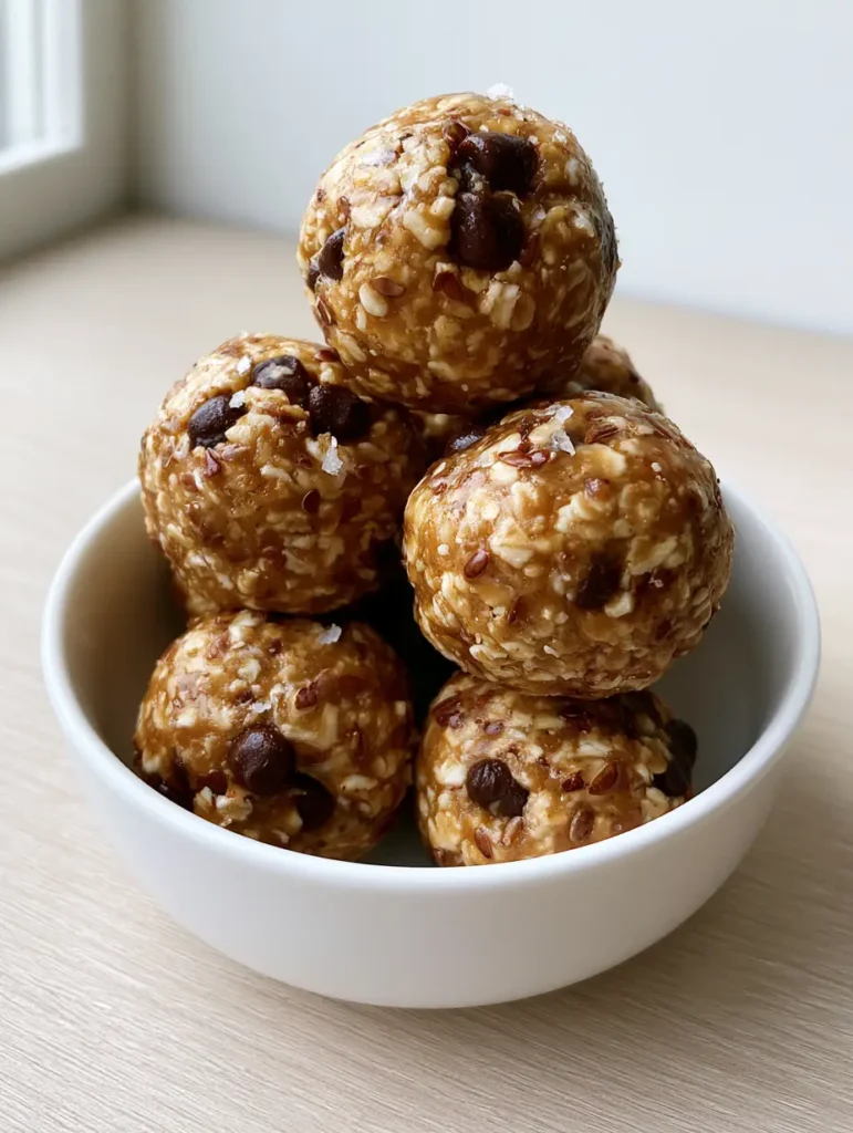 A close up of chewy oats and chocolate chip energy bites. (Homemade Snacks for Kids)