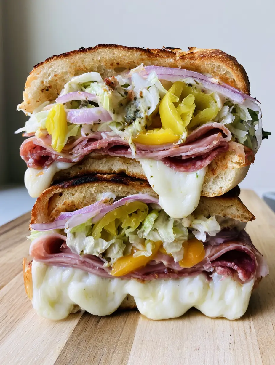 Baked Italian Grinder Sandwiches: The Viral Toasted Sub Recipe 3 Close up of Baked Italian Grinder Sandwiches with visible layers of salami, ham, and melted mozzarella dripping.