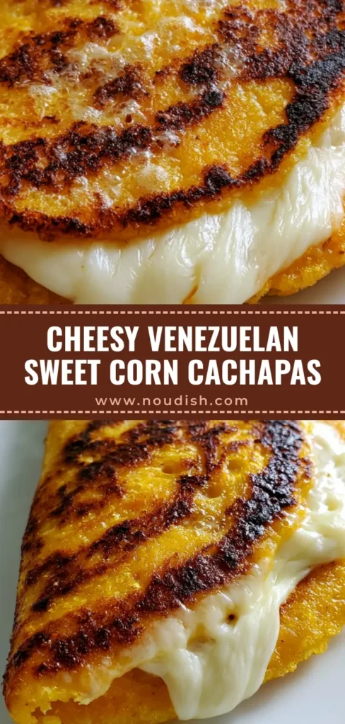 Venezuelan Sweet Corn Cachapas: The Ultimate Cheesy Street Food Guide 4 A thick, folded Venezuelan Sweet Corn Cachapa with charred golden batter and oozing melted mozzarella cheese on a white plate.