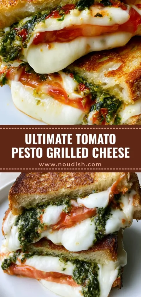 Tomato Pesto Grilled Cheese with Sourdough and Mozzarella 3 A handheld smartphone photo of a Tomato Pesto Grilled Cheese sliced diagonally, showing stretchy mozzarella and vibrant green pesto.