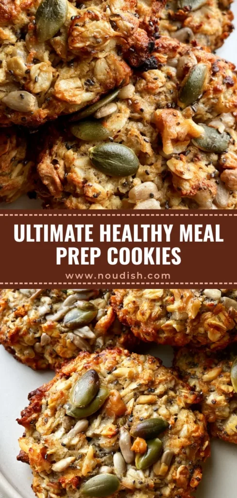 A stack of thick Healthy Energy Cookies with visible pumpkin seeds, chia seeds, and golden-brown edges on a white plate.