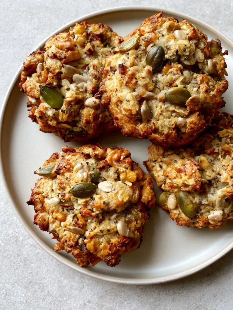 Close up of healthy energy cookies on a stone surface with soft natural lighting.