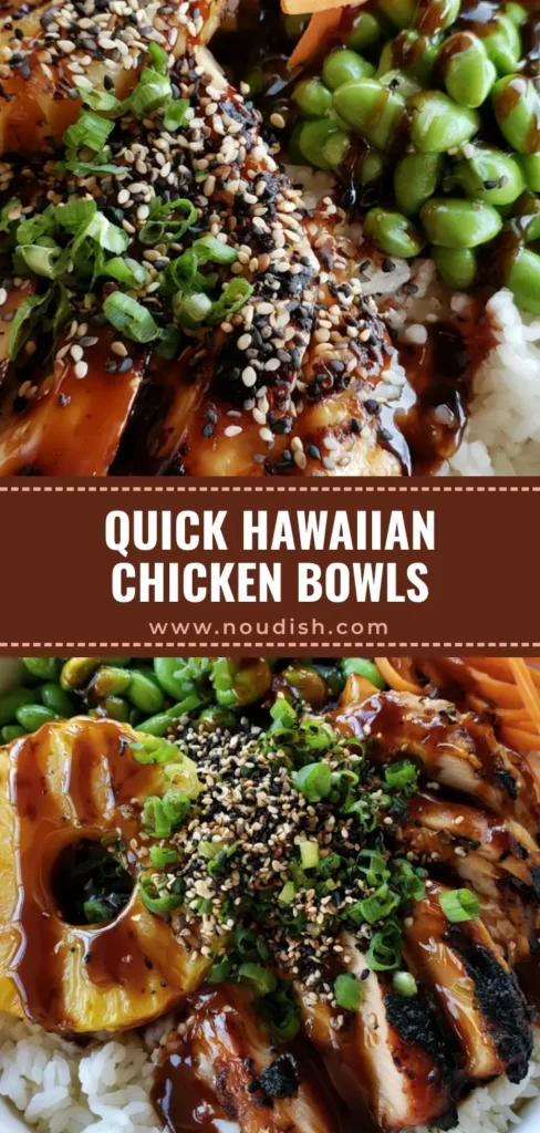Hawaiian Chicken Bowl: The Ultimate Teriyaki Grilled Pineapple Feast 4 A vibrant Hawaiian Chicken Bowl with charred teriyaki chicken breast, grilled pineapple rings, edamame, and julienned carrots over jasmine rice.