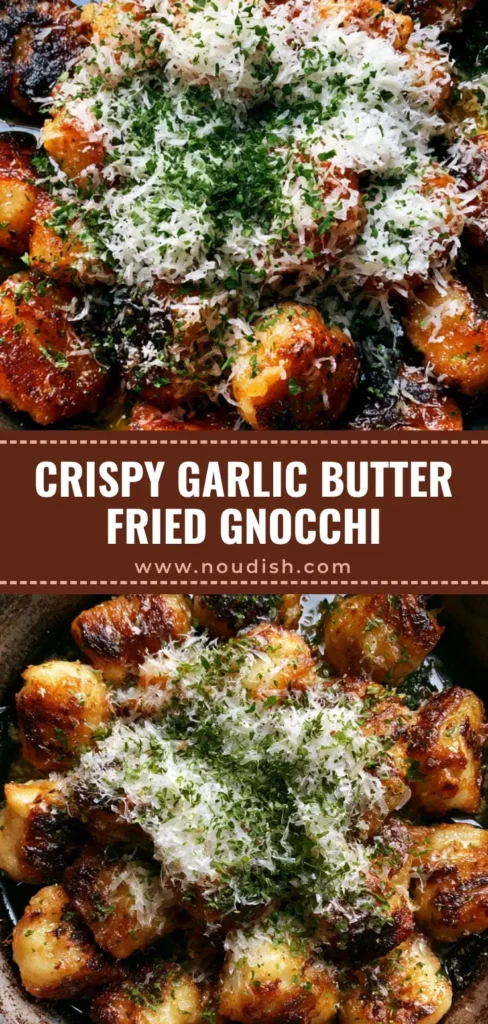 Garlic Butter Fried Gnocchi with Crispy Golden Edges 3 A top-down photo of Garlic Butter Fried Gnocchi in a cast-iron skillet with golden-brown charred edges, parmesan, and parsley.