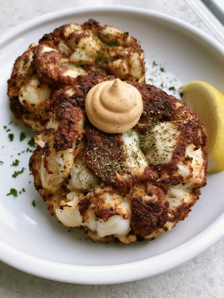 Old Bay Crab Cakes: The Ultimate Jumbo Lump Maryland-Style Recipe 2 Close up of pan-seared Old Bay Crab Cakes showing the rugged texture of jumbo lump crab meat.