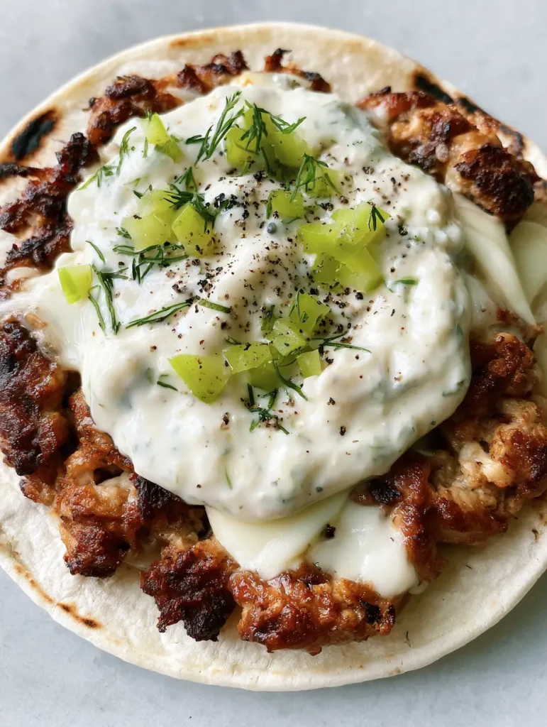 Dill Pickle Ranch Smash Chicken Tacos: The Ultimate Crispy Handheld 2 Close up of a Dill Pickle Ranch Smash Chicken Taco showing the charred flour tortilla and creamy ranch drizzle.
