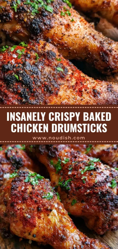 Oven Baked Chicken Drumsticks with Crispy Blistered Skin 3 Close-up of crispy Oven Baked Chicken Drumsticks with blistered skin and fresh parsley on a wooden board.