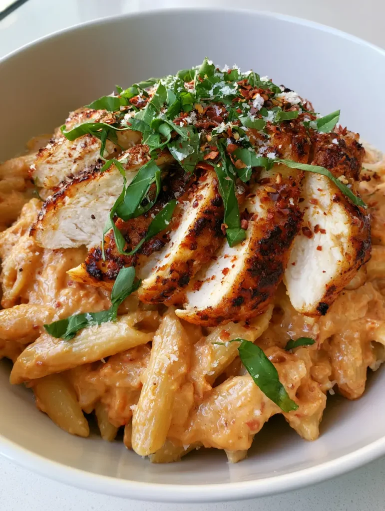 Marry Me Chicken Pasta: The Ultimate Creamy Sun-Dried Tomato Recipe 1 High-angle shot of Marry Me Chicken Pasta with perfectly seared chicken and a dusting of parmesan.