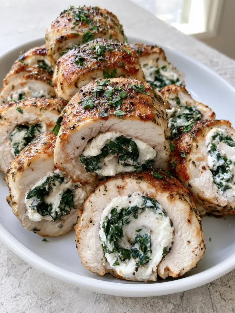 Herbed Ricotta Stuffed Chicken Rolls: The Ultimate Gourmet Weeknight Dinner 1 Detailed view of Herbed Ricotta Stuffed Chicken Rolls garnish with fresh parsley and cracked black pepper.