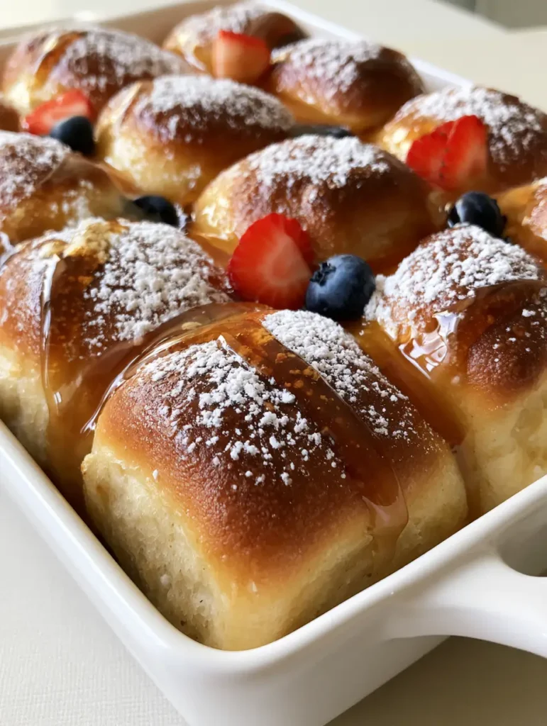Hawaiian Roll French Toast: The Ultimate Fluffy Breakfast Bake 1 Individual Hawaiian Roll French Toast pieces showing the soft, moist interior texture.
