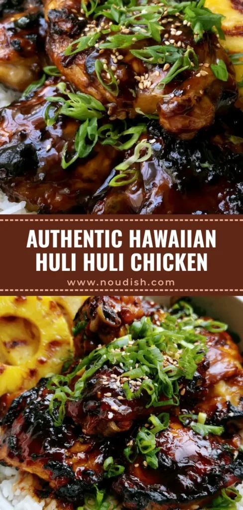 Huli Huli Chicken: The Ultimate Mahogany Glazed Hawaiian BBQ 4 A top-down view of Huli Huli Chicken with a thick mahogany glaze, served with grilled pineapple rings and jasmine rice. (Huli Huli Chicken)