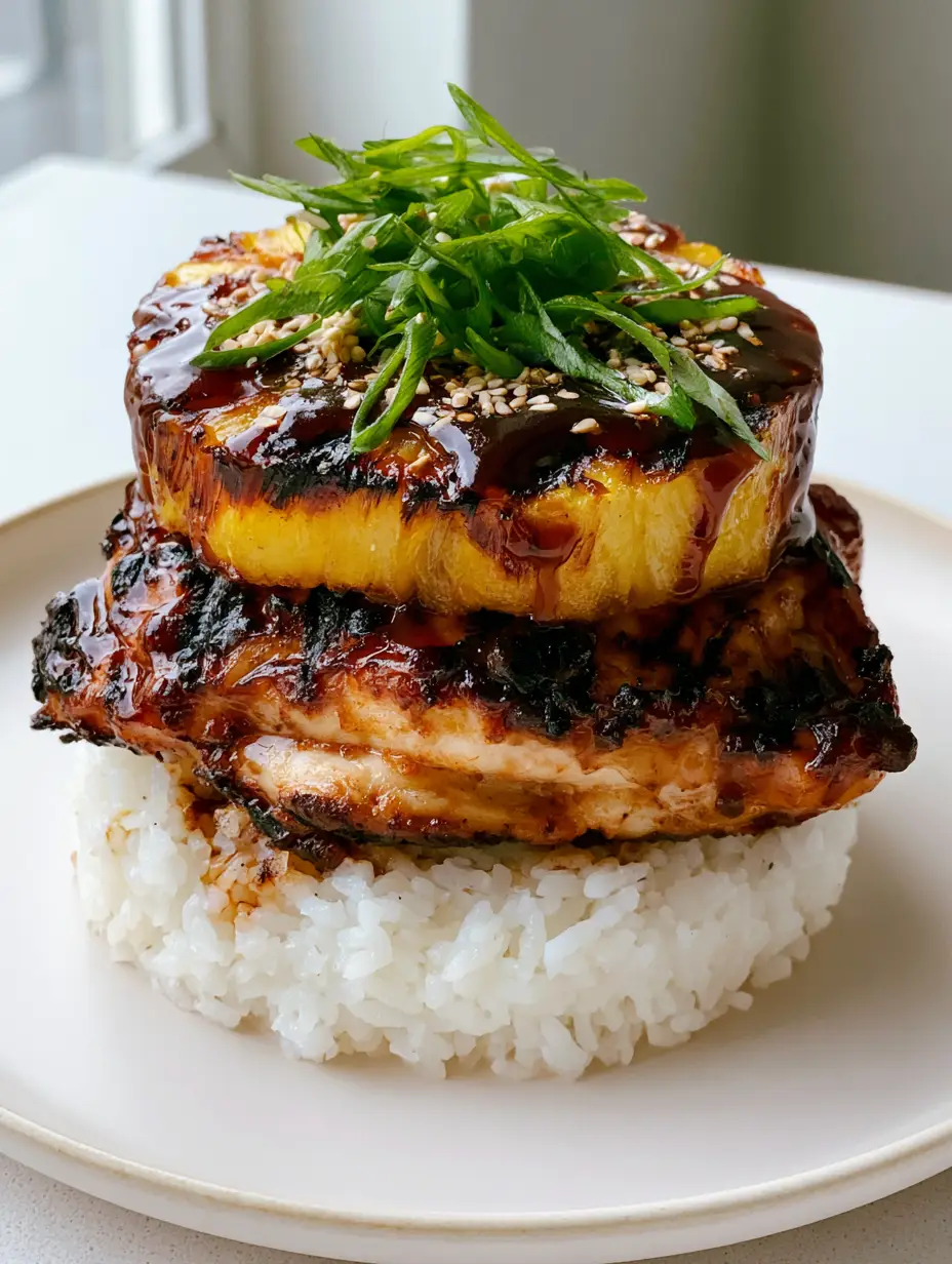 Huli Huli Chicken Stack: The Ultimate Tropical Dinner Masterpiece 3 A handheld smartphone photo showing the glossy mahogany glaze dripping down a Huli Huli Chicken Stack. (Huli Huli Chicken Stack)