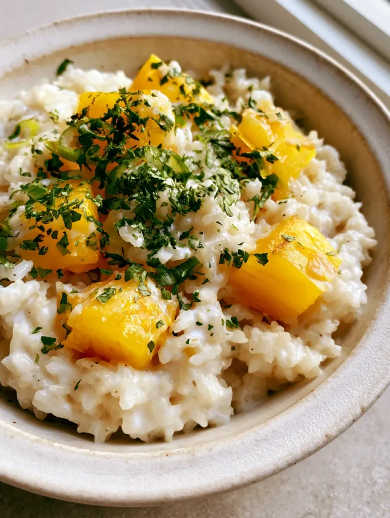 Coconut Pineapple Rice: The Creamiest Tropical Side Dish You’ll Ever Crave 1 Close-up detail of glistening long-grain Coconut Pineapple Rice with caramelized pineapple chunks and green scallions.
