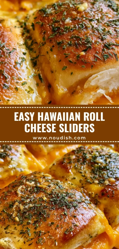 A tray of golden-brown Hawaiian Roll Grilled Cheese Sliders with melted orange cheddar oozing out and a garlic parsley butter glaze.