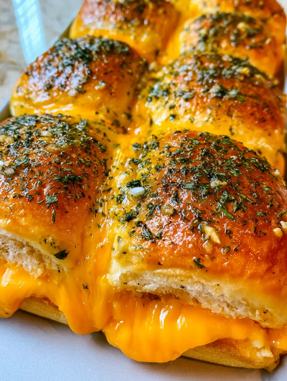 Close up handheld shot of a mini grilled cheese slider made with Hawaiian rolls and oozing cheddar cheese. (Hawaiian Roll Grilled Cheese Sliders)