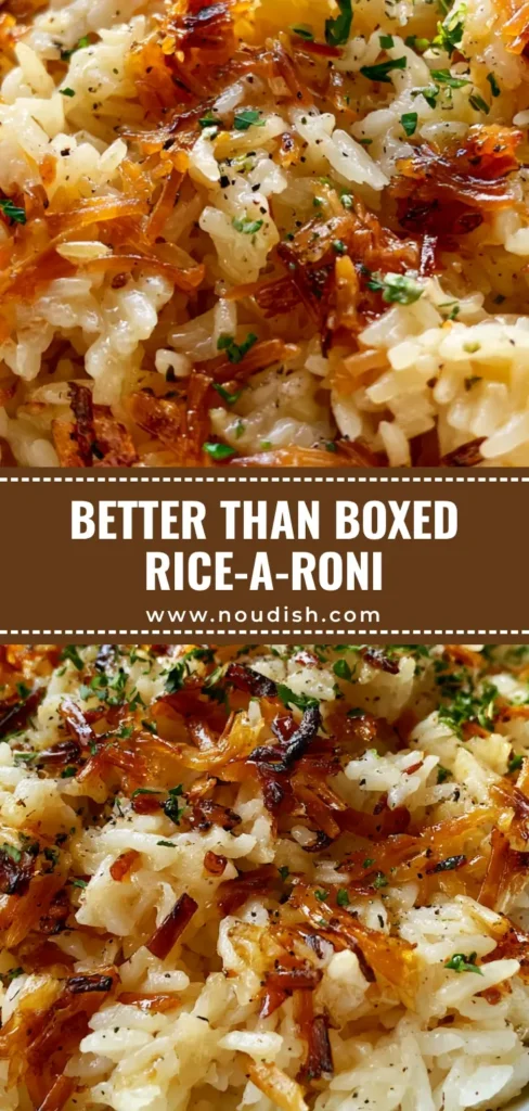 A close-up handheld photo of Homemade Rice-A-Roni in a white bowl, featuring fluffy rice and amber-toasted vermicelli noodles with parsley. (Homemade Rice-A-Roni)