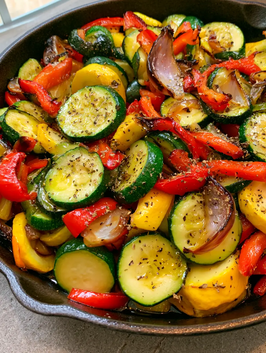 Sautéed Vegetables Recipe: The Ultimate Cast Iron Medley 3 Close up of glistening green zucchini and yellow squash rounds with cracked black pepper. (Sautéed Vegetables Recipe)