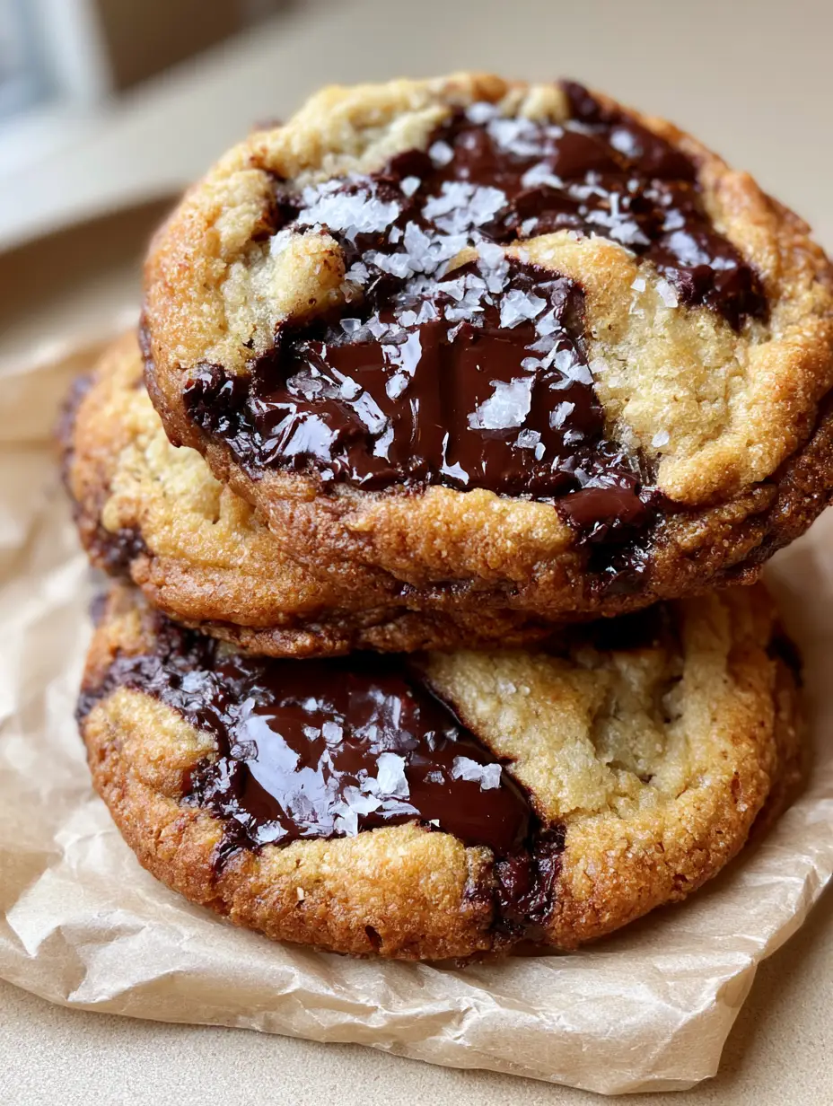 Brown Butter Chocolate Chip Cookies with Rippled Edges 3 Close-up of thick Brown Butter Chocolate Chip Cookies showing pale tan centers and golden rippled edges.